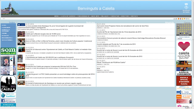 Imatge de l'antic lloc web de l'Ajuntament de Calella.